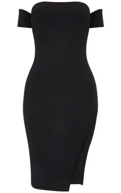 Cuff Detail Side Split Midi Dress-PrettyLittleThing Online