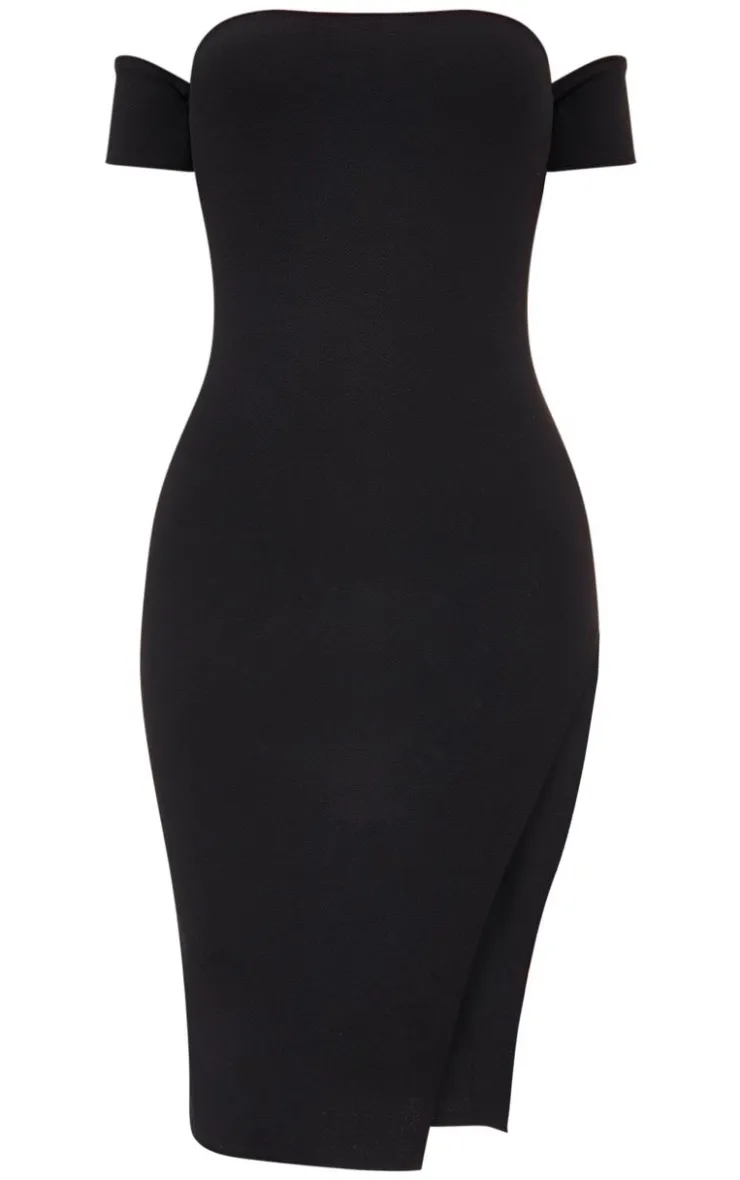 Cuff Detail Side Split Midi Dress-PrettyLittleThing Online