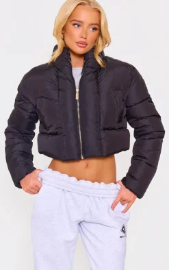 PrettyLittleThing Puffer Jackets*Curved Collar Seam Detail Cropped Puffer Jacket