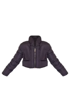 PrettyLittleThing Puffer Jackets*Curved Collar Seam Detail Cropped Puffer Jacket