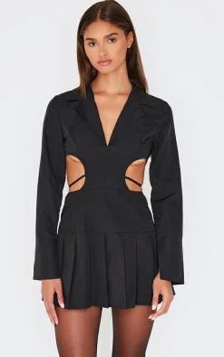 Cut Out Back Long Sleeve Shift Dress-PrettyLittleThing Discount