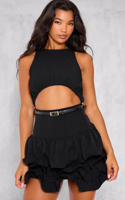 Cut Out Belted Frill Hem Mini Dress-PrettyLittleThing Online