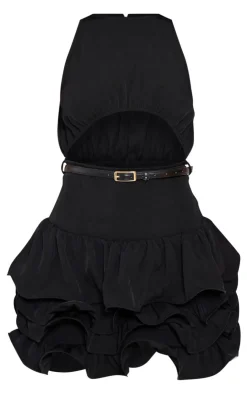 Cut Out Belted Frill Hem Mini Dress-PrettyLittleThing Online