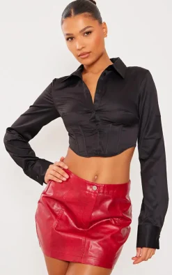 PrettyLittleThing Shirts*Cut Out Dip Hem Boned Shirt