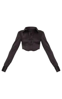 PrettyLittleThing Shirts*Cut Out Dip Hem Boned Shirt