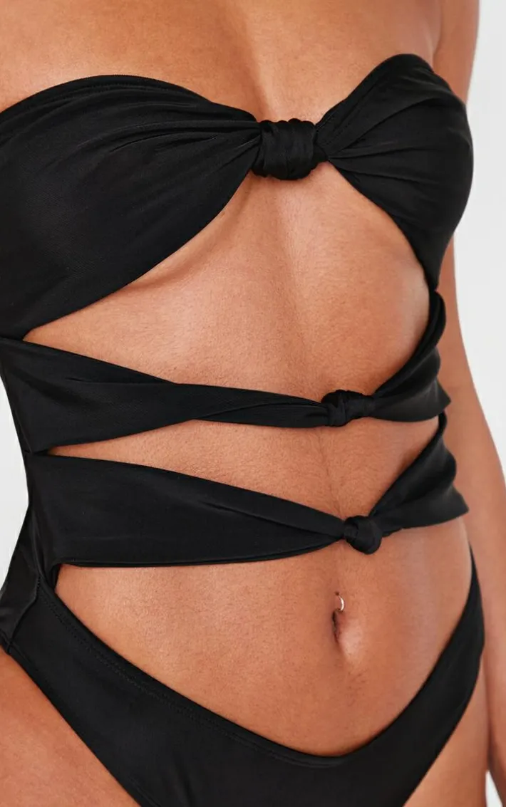 Black Cut Out Knot Swimsuit
