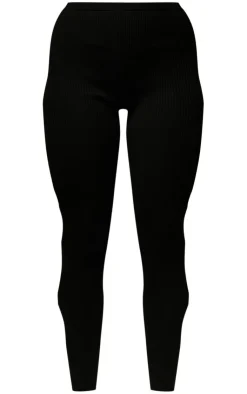 Sale PrettyLittleThing Cut Out Rib Knit Leggings Black