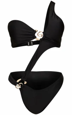 Black Cut Out Swirl Trim Swimsuit