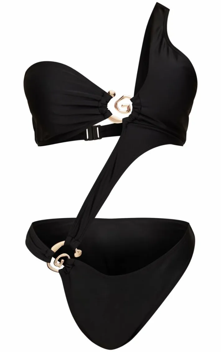 Black Cut Out Swirl Trim Swimsuit