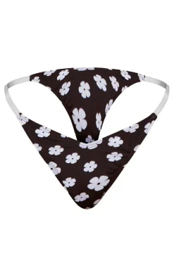 Black Daisy Print Clear Strap Triangle Top