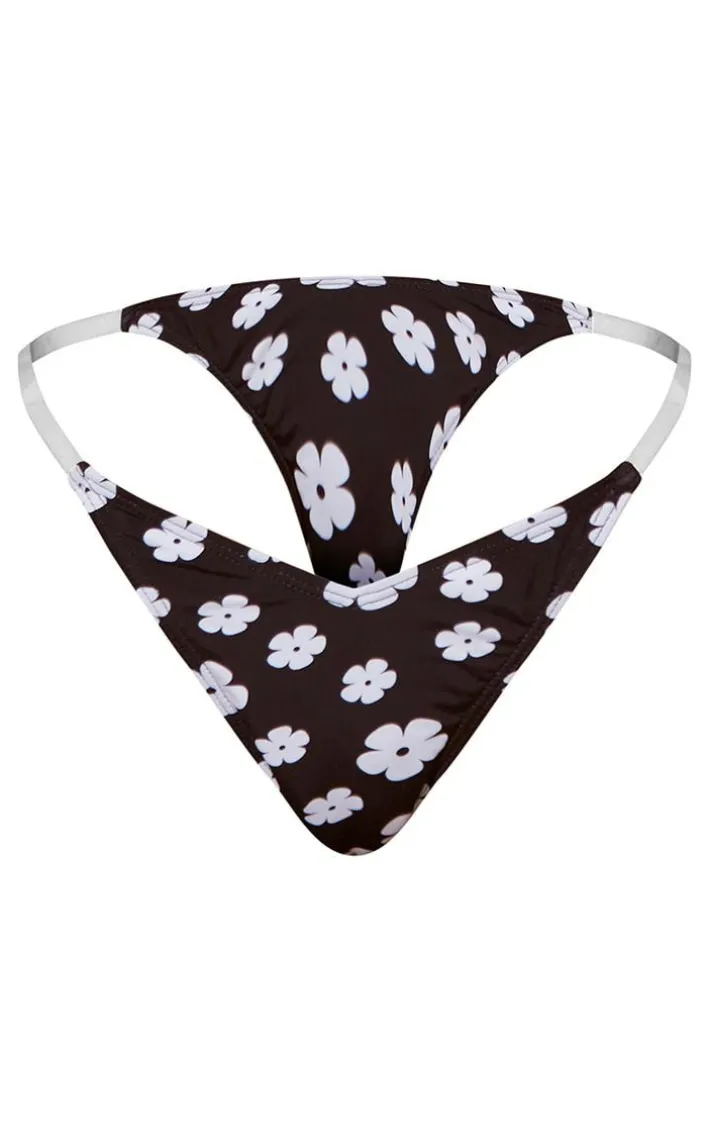Black Daisy Print Clear Strap Triangle Top