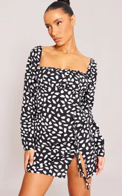 Dalmatian Print Bow Detail Side Split Bodycon Dress-PrettyLittleThing Best