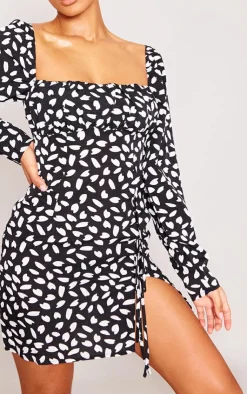 Dalmatian Print Bow Detail Side Split Bodycon Dress-PrettyLittleThing Best