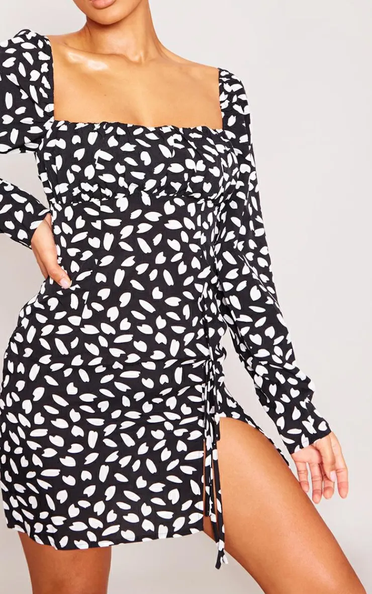Dalmatian Print Bow Detail Side Split Bodycon Dress-PrettyLittleThing Best