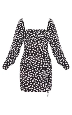 Dalmatian Print Bow Detail Side Split Bodycon Dress-PrettyLittleThing Best