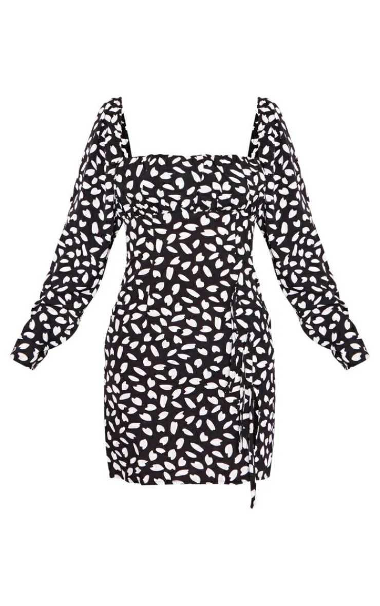 Dalmatian Print Bow Detail Side Split Bodycon Dress-PrettyLittleThing Best