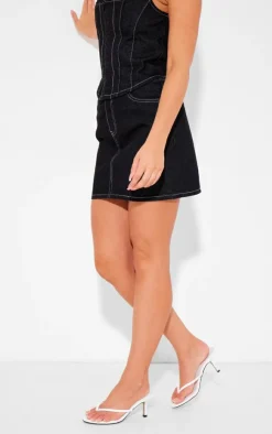 Best PrettyLittleThing Denim Contrast Stitch Mini Skirt Black