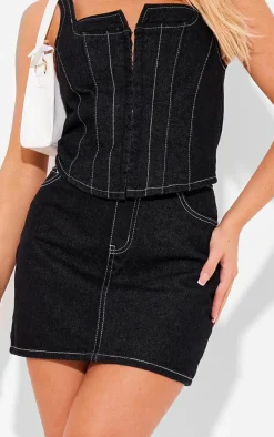 Best PrettyLittleThing Denim Contrast Stitch Mini Skirt Black