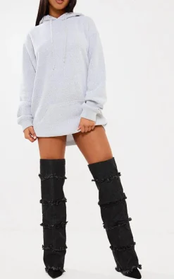 PrettyLittleThing High Heels*Denim Point Toe Fold Over The Knee High Heeled Boots