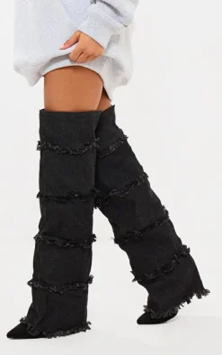PrettyLittleThing High Heels*Denim Point Toe Fold Over The Knee High Heeled Boots