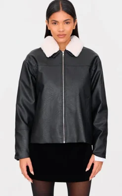 PrettyLittleThing Faux Leather Jackets*Detachable Faux Fur Collar Faux Leather Jacket