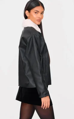 PrettyLittleThing Faux Leather Jackets*Detachable Faux Fur Collar Faux Leather Jacket