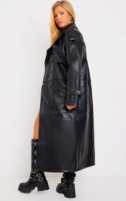 PrettyLittleThing Trench Coats*Detachable Hem Faux Leather Trench Coat