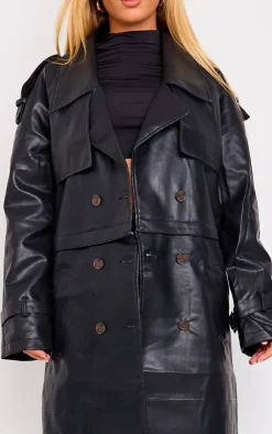 PrettyLittleThing Trench Coats*Detachable Hem Faux Leather Trench Coat