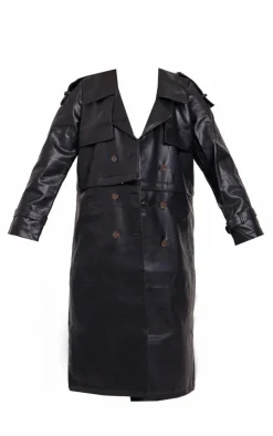 PrettyLittleThing Trench Coats*Detachable Hem Faux Leather Trench Coat