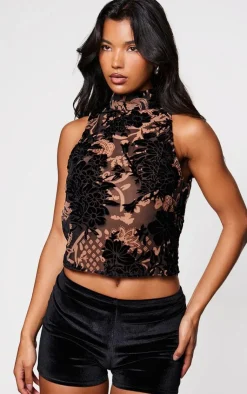 Devore High Neck Backless Long Top-PrettyLittleThing Online