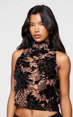Devore High Neck Backless Long Top-PrettyLittleThing Online