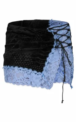 Devore Lace Trim Tie Front Detail Mini Skirt-PrettyLittleThing Hot