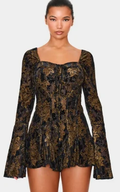 Devore Long Sleeve Romper-PrettyLittleThing Sale