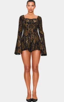 Devore Long Sleeve Romper-PrettyLittleThing Sale