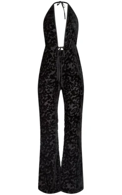 Devore Plunge Tie Detail Flared Jumpsuit-PrettyLittleThing Clearance