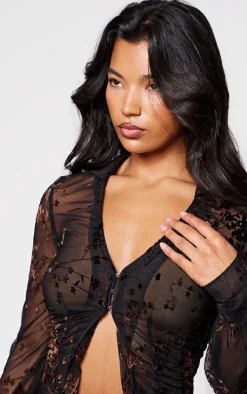Devore Ruched Fitted Shirt-PrettyLittleThing Best
