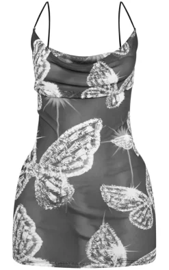 Diamante Butterfly Print Mesh Bodycon Dress-PrettyLittleThing Discount