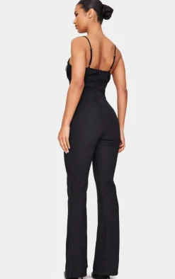 Diamante Corset Detail Flared Strappy Jumpsuit-PrettyLittleThing Sale