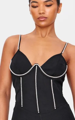 Diamante Corset Detail Flared Strappy Jumpsuit-PrettyLittleThing Sale