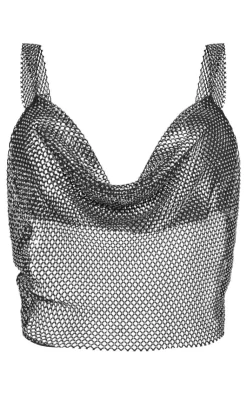 Clearance PrettyLittleThing Diamante Cowl Neck Top Black