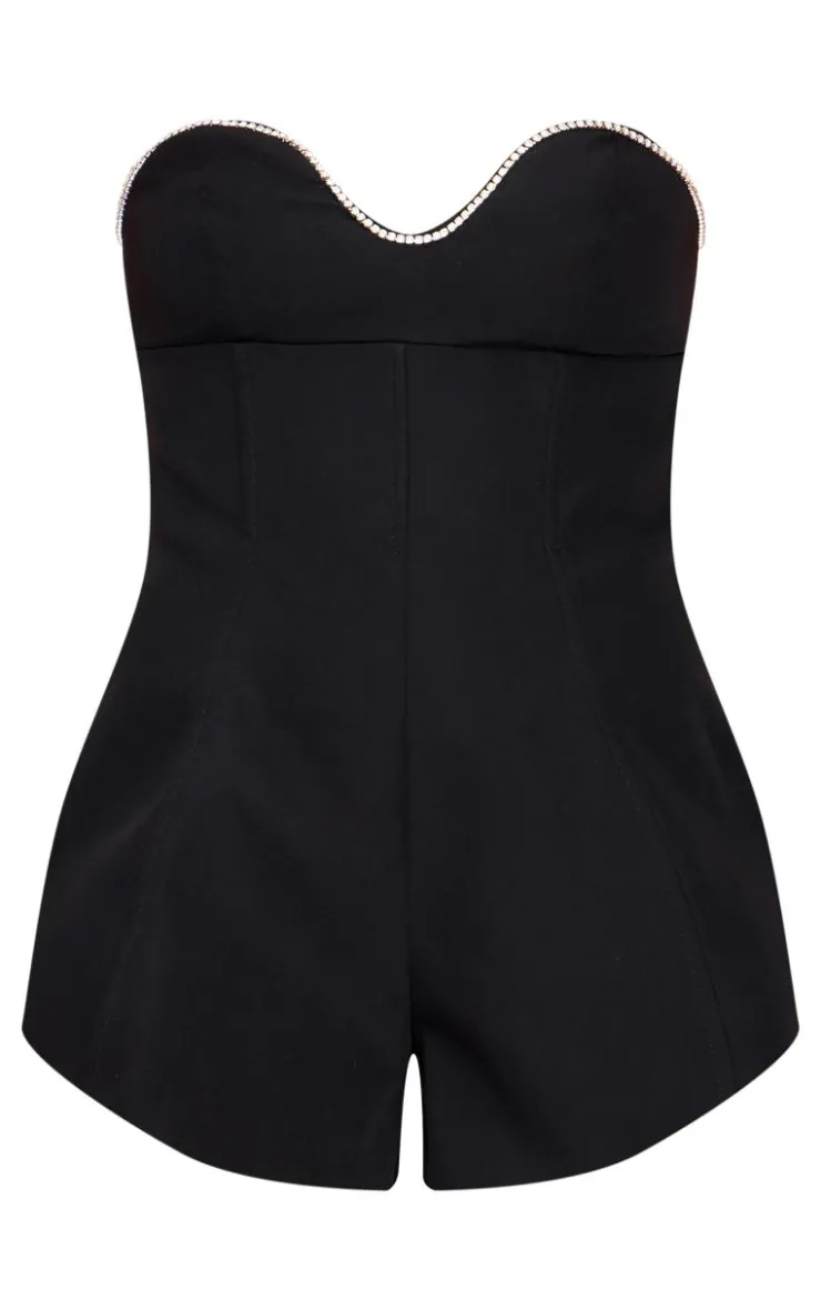 Diamante Detail Bandeau Structured Romper-PrettyLittleThing Clearance