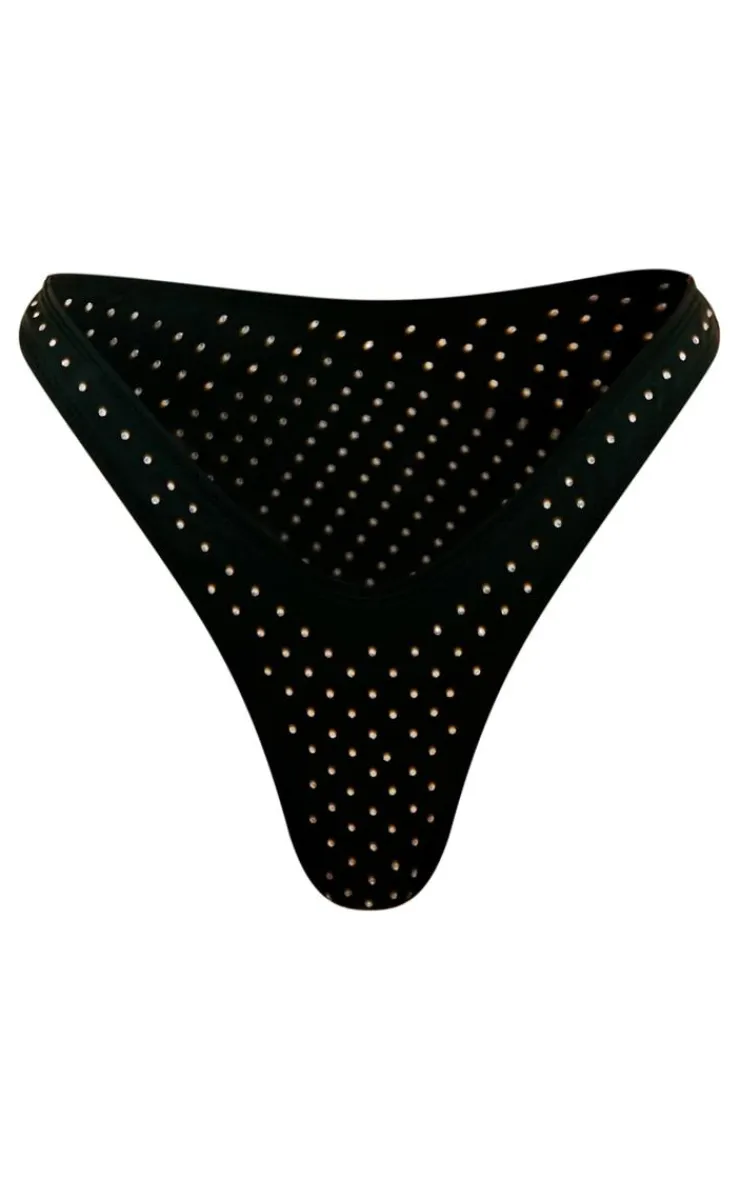 Diamante Detail Thong Bikini Bottoms-PrettyLittleThing Discount