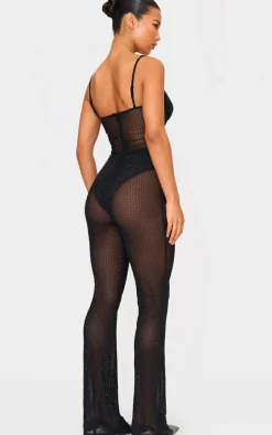 Diamante Hot Fix Mesh Cut Out Strappy Jumpsuit-PrettyLittleThing Best