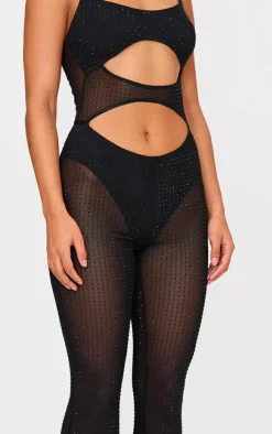 Diamante Hot Fix Mesh Cut Out Strappy Jumpsuit-PrettyLittleThing Best