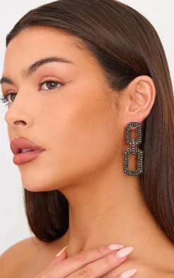 PrettyLittleThing Statement Earrings*Diamante Square Chain Link Statement Earrings