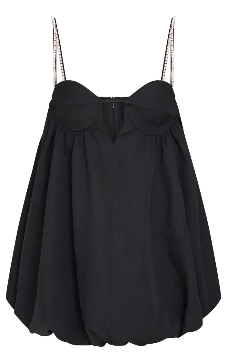 Diamante Strap Detail Puff Ball Dress-PrettyLittleThing New