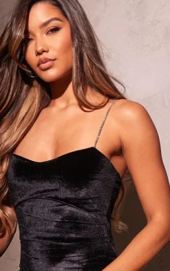 Diamante Strap Velvet Flared Jumpsuit-PrettyLittleThing Best