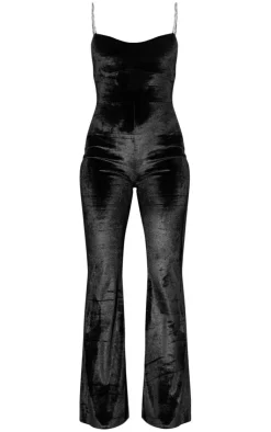 Diamante Strap Velvet Flared Jumpsuit-PrettyLittleThing Best