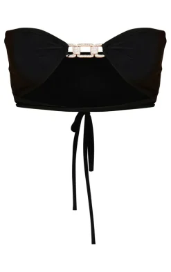 Clearance PrettyLittleThing Diamante Trim Bandeau Top Black