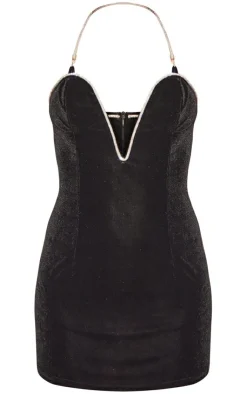 Diamante Velvet Bust Detail Plunge Bodycon Dress-PrettyLittleThing Best